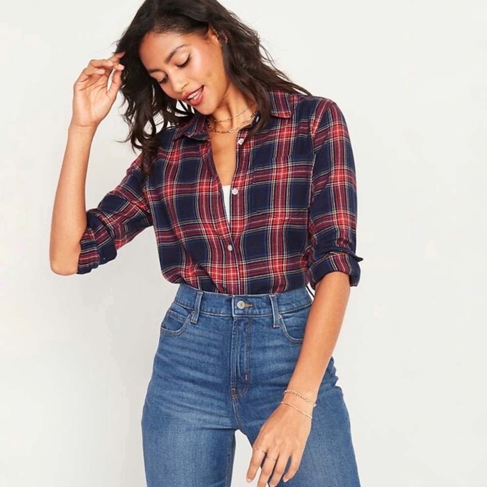 New! Old Navy Women’s Classic Flannel Plaid Button Down Shirt Color Size XXL